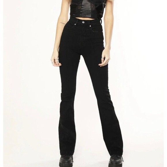 REVICE Denim Avalon Flare Jeans Size 23 High Rise Cut Out Raw Hem Black - Picture 4 of 15